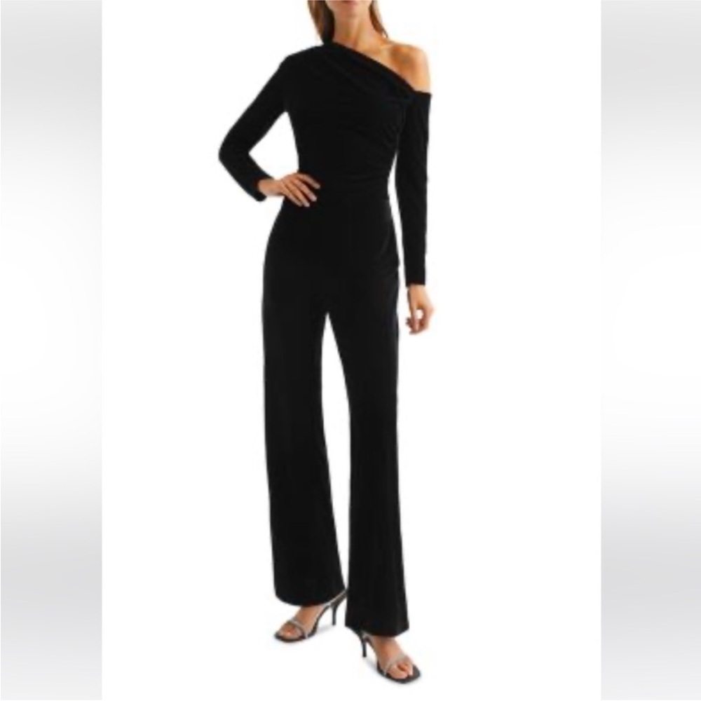 Reiss Black Jumpsuit with Long Sleeves and Scoop Neckline